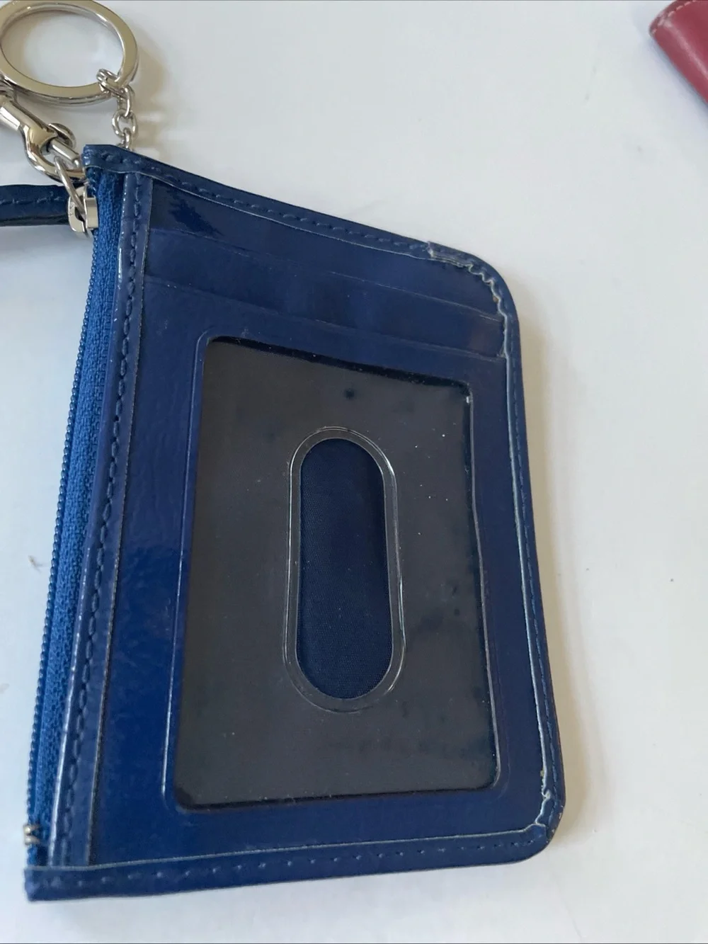 Coach Multicolor Signature Print Wristlet Card Case in Purple and Navy